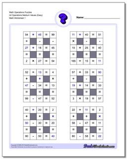 Number Grid Puzzle Math Operations All Operations Medium Values (Easy)