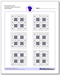 Number Grid Puzzle Math Operations All Operations Medium Values (Hard)