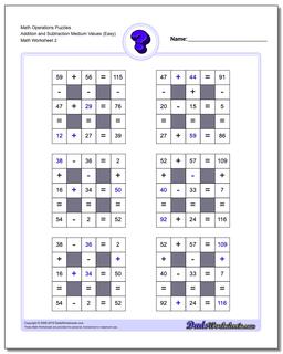 Math Operations Puzzle Addition and Subtraction Medium Values (Easy) /worksheets/number-grid-puzzles.html