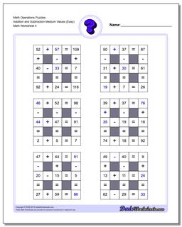 Math Operations Puzzle Addition and Subtraction Medium Values (Easy)