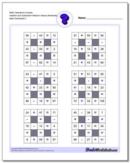 Math Operations Puzzle Addition and Subtraction Medium Values (Moderate) /worksheets/number-grid-puzzles.html