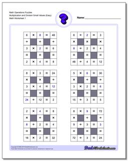 Number Grid Puzzle Math Operations Multiplication and Division Small Values (Easy)