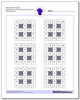 Math Operations Puzzle Multiplication and Division Small Values (Hardest)