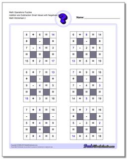 Math Operations Puzzle Addition and Subtraction Small Values with Negatives (Easy) /worksheets/number-grid-puzzles.html