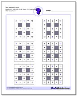 Math Operations Puzzle Addition and Subtraction Small Values with Negatives (Easy)