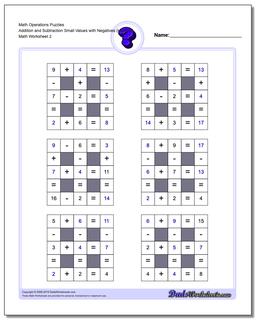 Math Operations Puzzle Addition and Subtraction Small Values with Negatives (Hardest) /worksheets/number-grid-puzzles.html