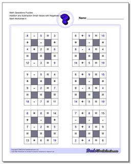 Math Operations Puzzle Addition and Subtraction Small Values with Negatives (Hardest)