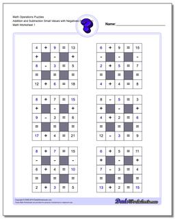 Number Grid Puzzle Math Operations Addition and Subtraction Small Values with Negatives (Moderate)