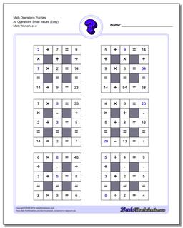 Math Operations Puzzle All Operations Small Values (Easy) /worksheets/number-grid-puzzles.html