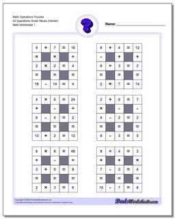 Number Grid Puzzle Math Operations All Operations Small Values (Harder)