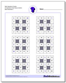 Math Operations Puzzle All Operations Small Values (Harder) /worksheets/number-grid-puzzles.html