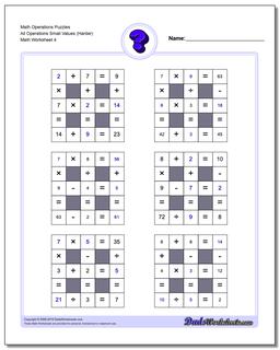 Math Operations Puzzle All Operations Small Values (Harder)
