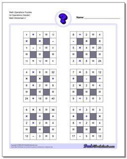 Math Operations Puzzle All Operations (Harder) /worksheets/number-grid-puzzles.html
