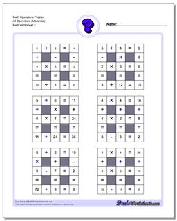 Math Operations Puzzle All Operations (Moderate) /worksheets/number-grid-puzzles.html