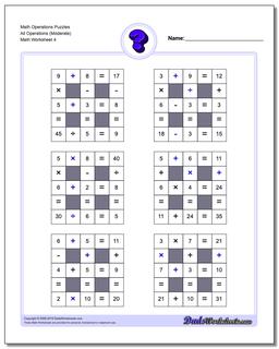 Math Operations Puzzle All Operations (Moderate)