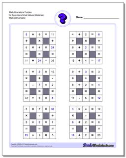 Math Operations Puzzle All Operations Small Values (Moderate) /worksheets/number-grid-puzzles.html