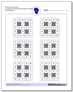Math Operations Puzzle All Operations Small Values with Negatives (Hardest)