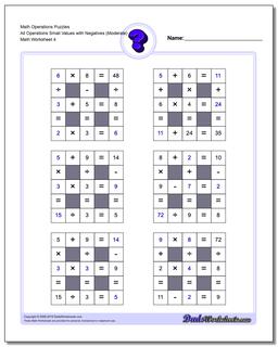 Math Operations Puzzle All Operations Small Values with Negatives (Moderate)