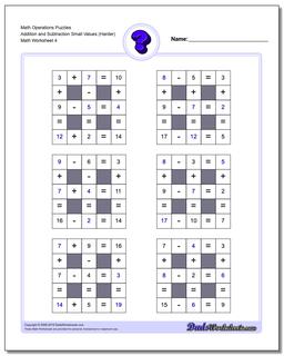 Math Operations Puzzle Addition and Subtraction Small Values (Harder)