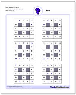 Number Grid Puzzle Math Operations Addition and Subtraction (Hard)