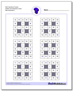 Math Operations Puzzle Addition and Subtraction (Hard) /worksheets/number-grid-puzzles.html