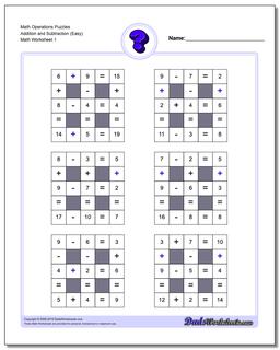 Number Grid Puzzle Math Operations Addition and Subtraction (Easy)