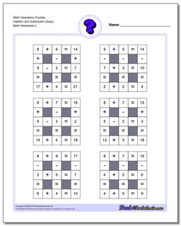 Math Operations Puzzle Addition and Subtraction (Easy) /worksheets/number-grid-puzzles.html