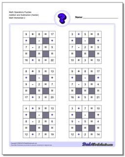 Math Operations Puzzle Addition and Subtraction (Harder) /worksheets/number-grid-puzzles.html
