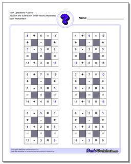 Math Operations Puzzle Addition and Subtraction Small Values (Moderate)