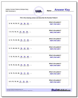 Addition Worksheet Number Patterns (Multiple Step)
