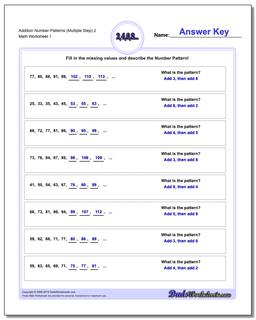 Number Patterns Addition Worksheet (Multiple Step) 2