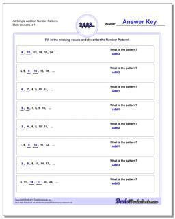 Number Patterns Alt Simple Addition Worksheet