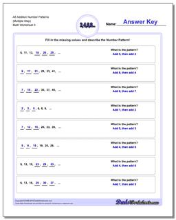 Alt Addition Worksheet Number Patterns (Multiple Step)