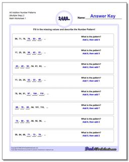 Number Patterns Alt Addition Worksheet (Multiple Step) 2