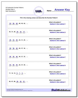 Alt Subtraction Worksheet Number Patterns (Multiple Step) 2