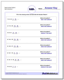 Number Patterns Mixed Worksheet