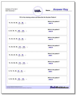Multiples of Five Set 0 Number Patterns Worksheet
