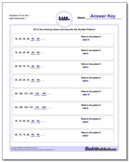 Multiples of Five Set 1 Number Patterns Worksheet