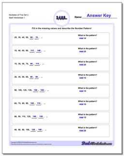 Multiples of Five Set 2 Number Patterns Worksheet