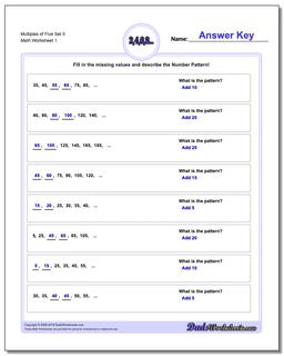 Multiples of Five Set 5 Number Patterns Worksheet