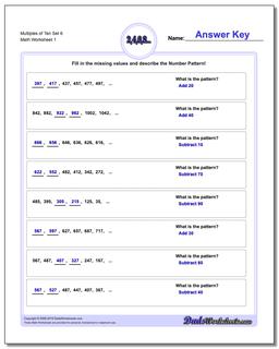 Multiples of Ten Set 6 Number Patterns Worksheet