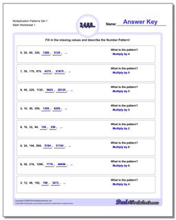 Number Patterns Multiplication Worksheet Set 1