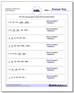 Multiplication Worksheet Patterns Set 3