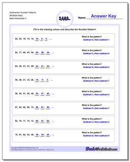 Subtraction Worksheet Number Patterns (Multiple Step)