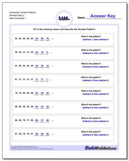 Number Patterns Subtraction Worksheet (Multiple Step) 2