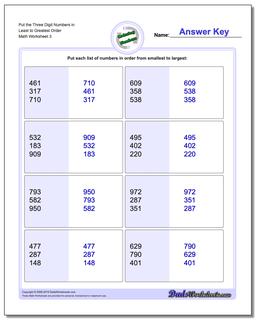 Put the Three Digit Numbers in Least to Greatest Order Worksheet