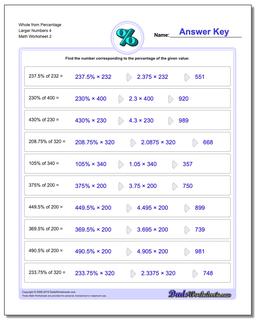 Whole from Percentage Larger Numbers 4 /worksheets/percentages.html Worksheet