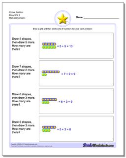 Picture Addition Worksheet Draw Grid 2