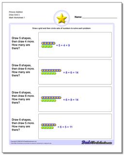 Picture Math Addition Worksheet Draw Grid 3