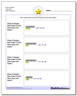 Picture Math Addition Worksheet Draw Grid
